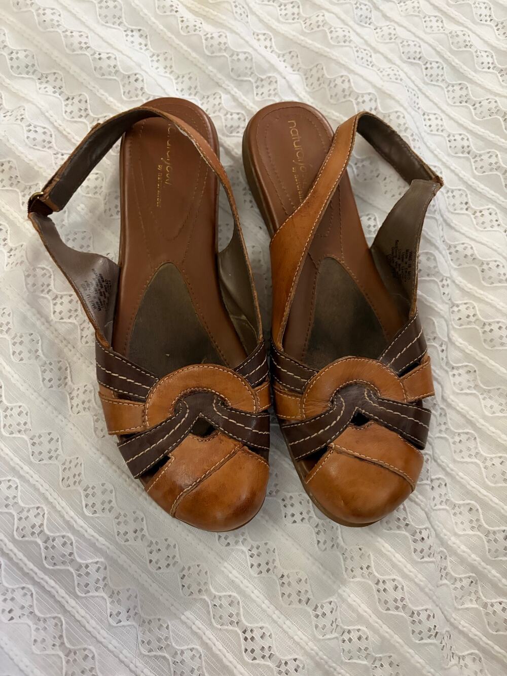 NaturalSoul Naturalizer Comfort Leather Slingback Sandals Brown Womens Size 10 M